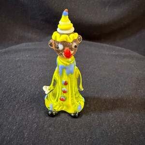 Murano Art Glass Clown Figurine Yellow Blue Hand Blown